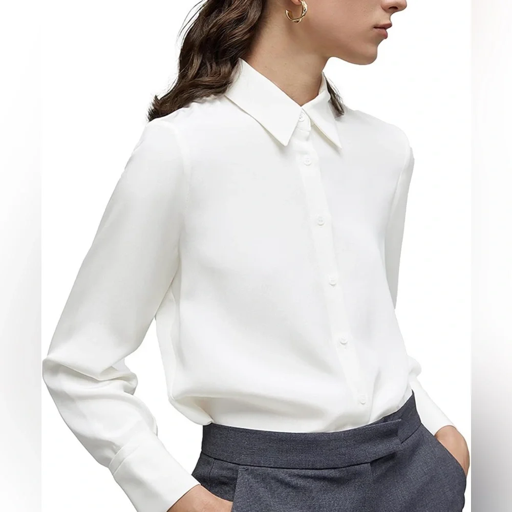 Chic White Women's Button-Down Shirt - Picture 2 of 3